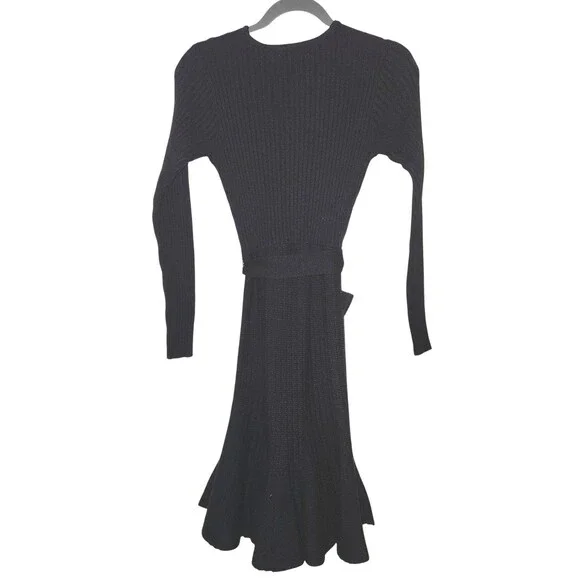 Idem Ditto Carter Belted Dress S Black Peplum Hem Long Sleeve Fall Sweater - Picture 5 of 5
